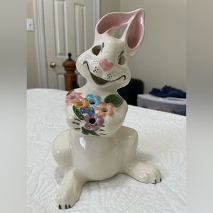 Vintage McCoy Limited Hand Decorated Easter Bunny Rabbit Flower Votive Holder